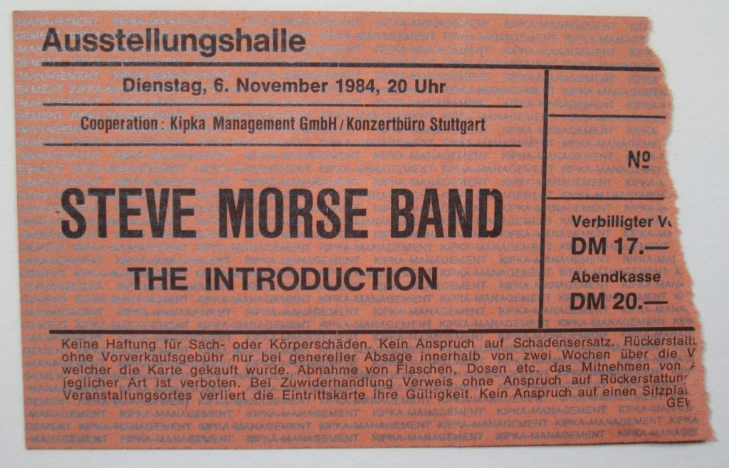 Steve Morse Band - The Introduction - in der Ausstellungshalle, Stuttgart, am 6.11.1984 um 20:00 Uhr (Scan von Werner Kühn - Koditek)