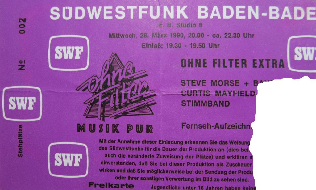 Steve Morse + Band, Curtis Mayfield, Stimmband - SWF Ohne Filter Musik Pur im Südwestfunk Baden-Baden B.Studio 6 am 28 März 1990 um 20:00 Uhr (Fernsehaufzeichnung von Ohne Filter Extra) (Scan von Werner Kühn - Koditek)