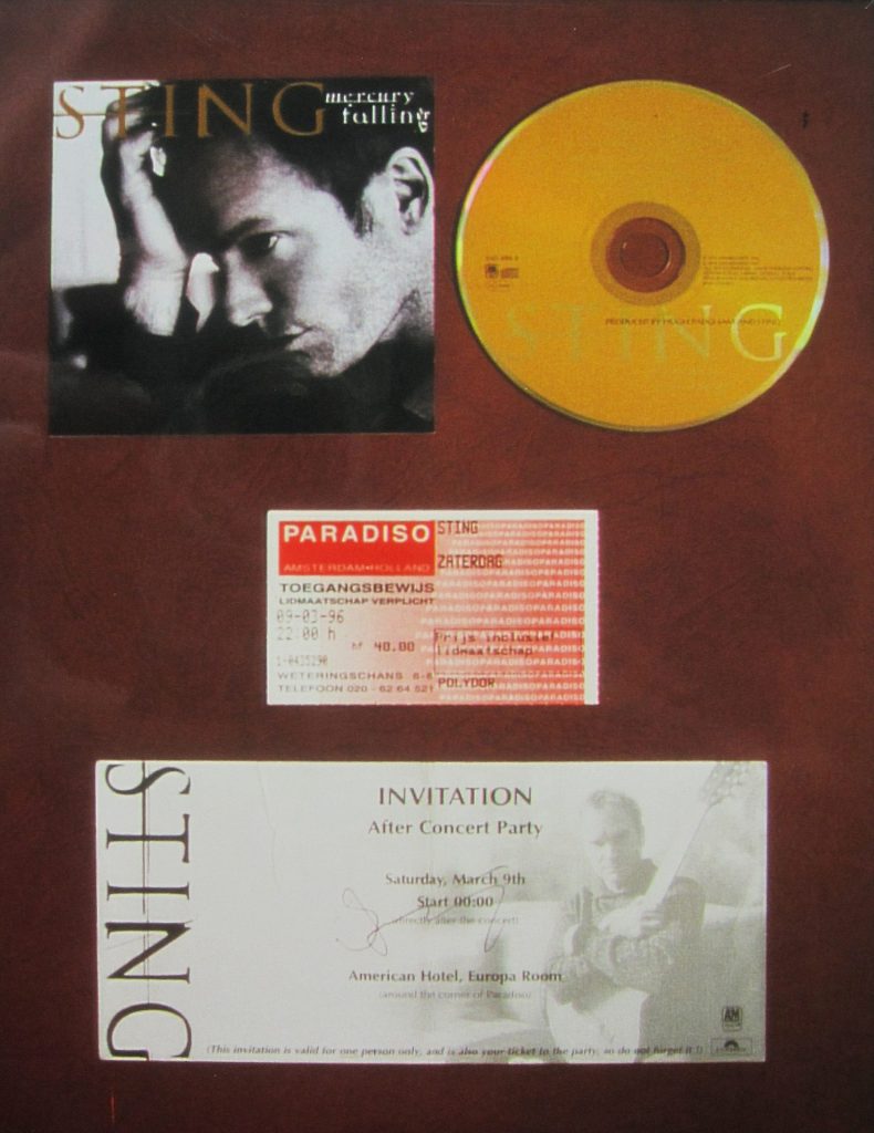 Sting im Paradiso Amsterdam, am 09.03.1996 (inklusive Einladung zur After-Show-Party und CD "Mercury Falling") Scan von Werner Kühn - Koditek)