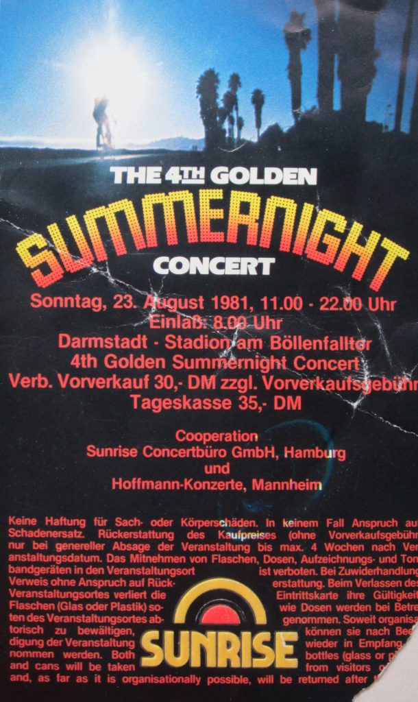The 4th golden Summernight concert: Am Samstag dem 23 August 1981 in Darmstadt im Stadion am Böllenfalltor (Scan von Werner Kühn - Koditek)