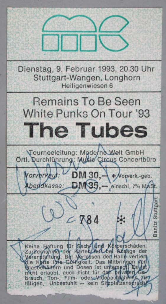 The Tubes "Remains to be seen white punks on tour '93" am 9. February 1993 um 20:30 im Longhorn in Stuttgart-Wangen (Scan von Werner Kühn - Koditek)
