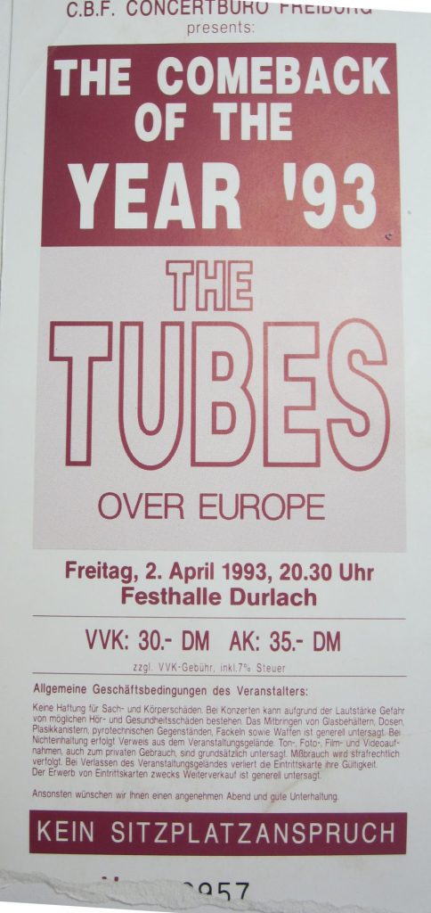 The Tubes - The Comeback of the Year '93 - The Tubes over Europe am 2 April 1993 in der Festhalle Durlach um 20:30 Uhr (Scan von Werner Kühn - Koditek)