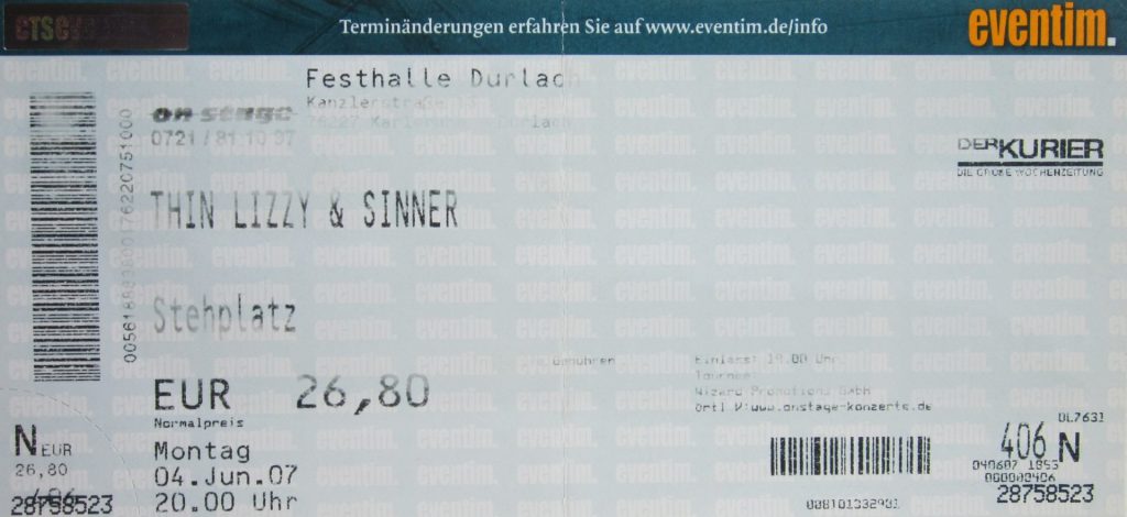 Thin Lizzy & Sinner am 4 Juni 2007 in der Festhalle Durlach (Scan von Werner Kühn - Koditek)