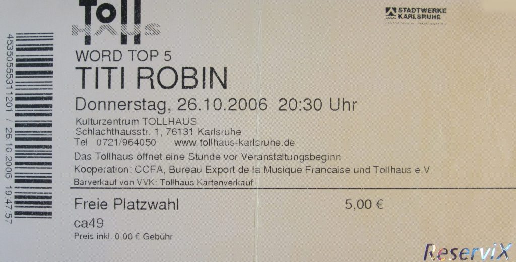 Titi Robin am 26.10.2006 um 20:30 im Tollhaus (Scan von Werner Kühn - Koditek)
