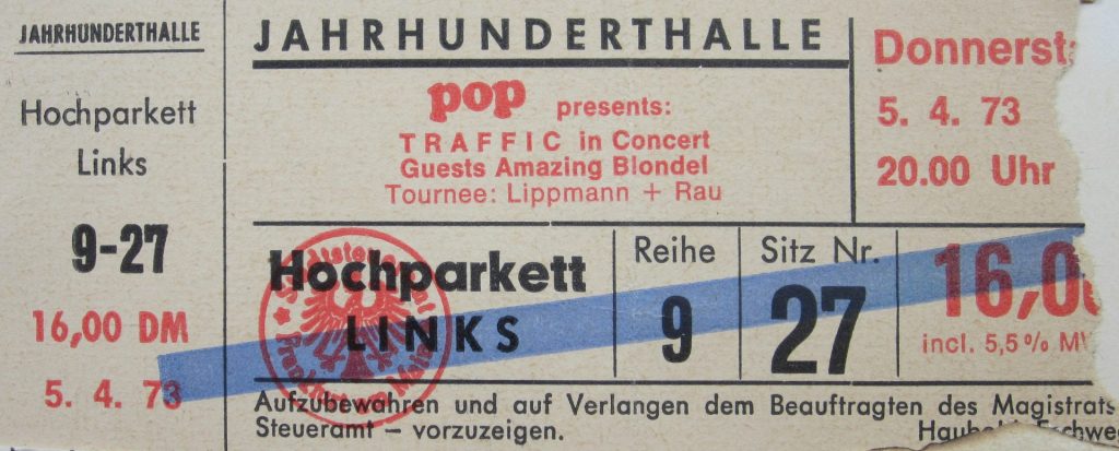 Traffic in Concert in der Jahrhunderthalle in Frankfurt am 05.04.1973 mit Special Guest Amazing Blondel - Veranstalter: Lippman + Rau (Scan von Werner Kühn - Koditek)