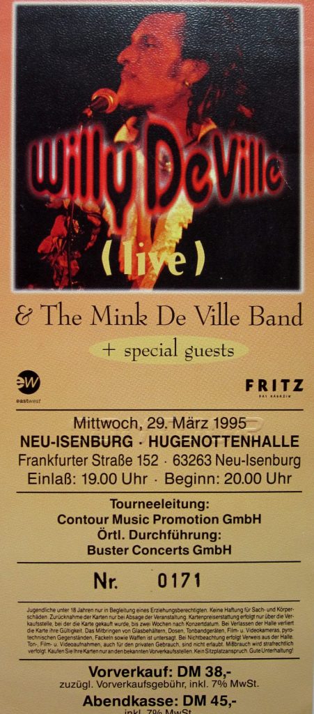 Willy DeVille & The Mink De Ville Band Live in Neu-Isenburg in der Hugenottenhalle am 29 März 1995 (Scan von Werner Kühn - Koditek)