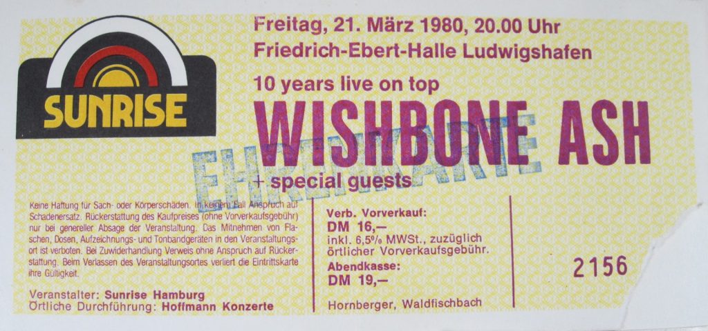 Wishbone Ash in der Friedrich-Ebert-Halle in Ludwigshafen am 21 März 1980 um 20 Uhr (Scan von Werner Kühn - Koditek)