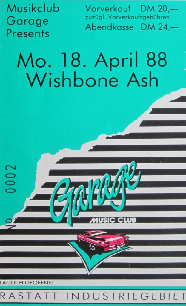 Wishbone Ash im Musikclub Garage in Rastatt am 18.April 1988 (Scan von Werner Kühn - Koditek)