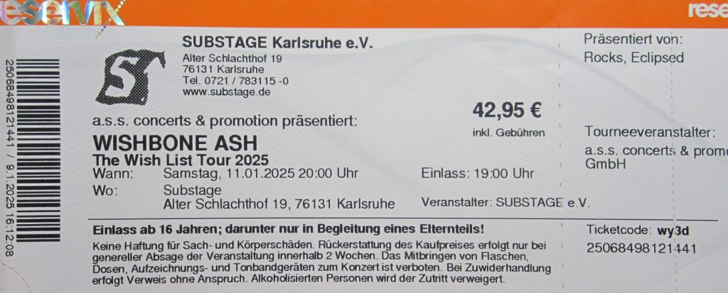 Wishbone Ash im Substage Karlsruhe e.V. am 11.01.2025 um 20:00 Uhr (Scan von Werner Kühn - Koditek)