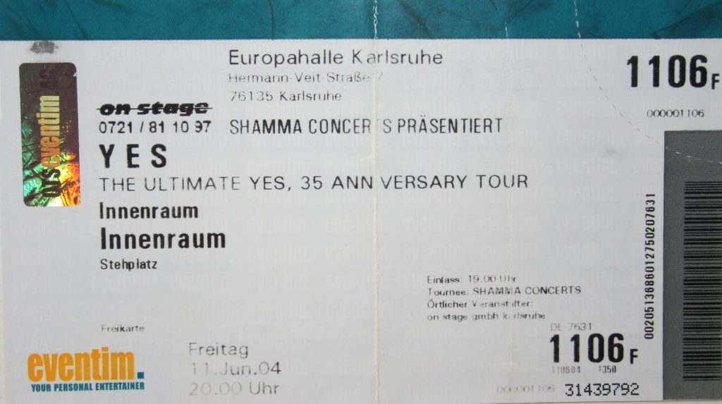 Yes - Freitag 11. Juni 2004 in der Europahalle Karlsruhe - The Ultimate Yes, 35 Anniversary Tour (Scan von Werner Kühn - Koditek)