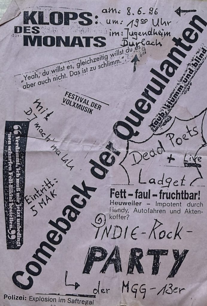 Der Klops des Monats am 08.06.1996 im Jugendheim Durlach. Comback der Querulanten: Dead Poets & Ladget