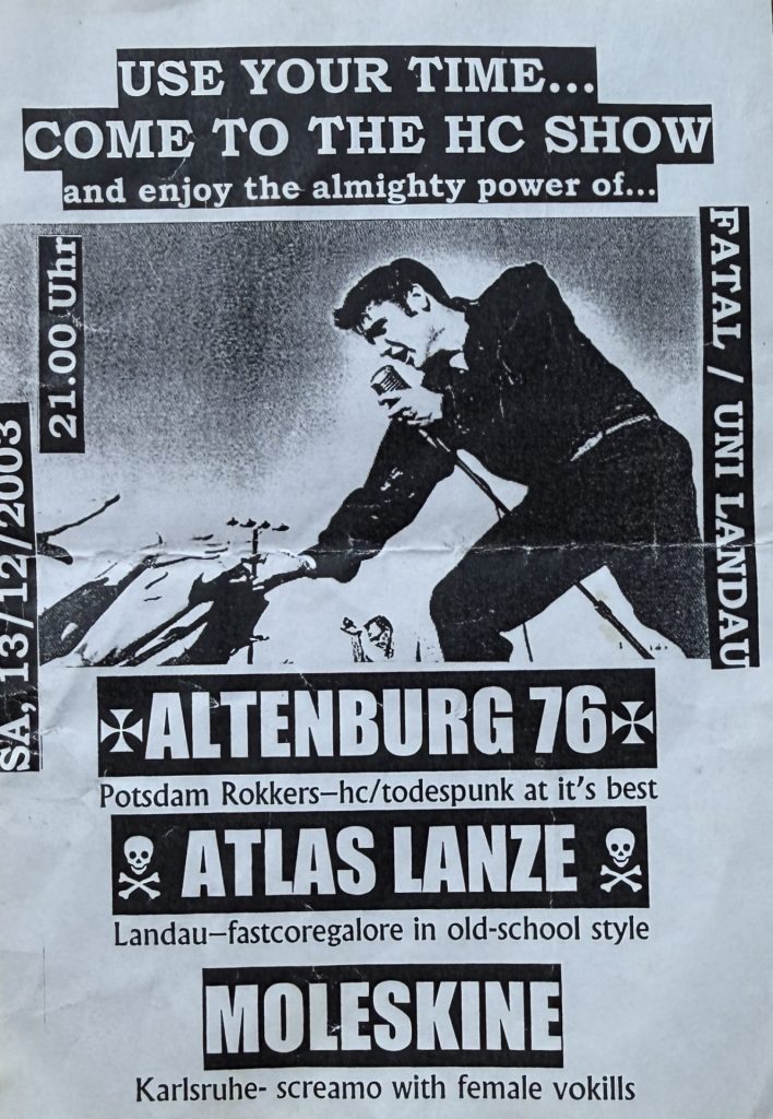 Fatal Uni Landau, 13.12.2003: Altenburg 76, Atlas Lanze, Moleskine