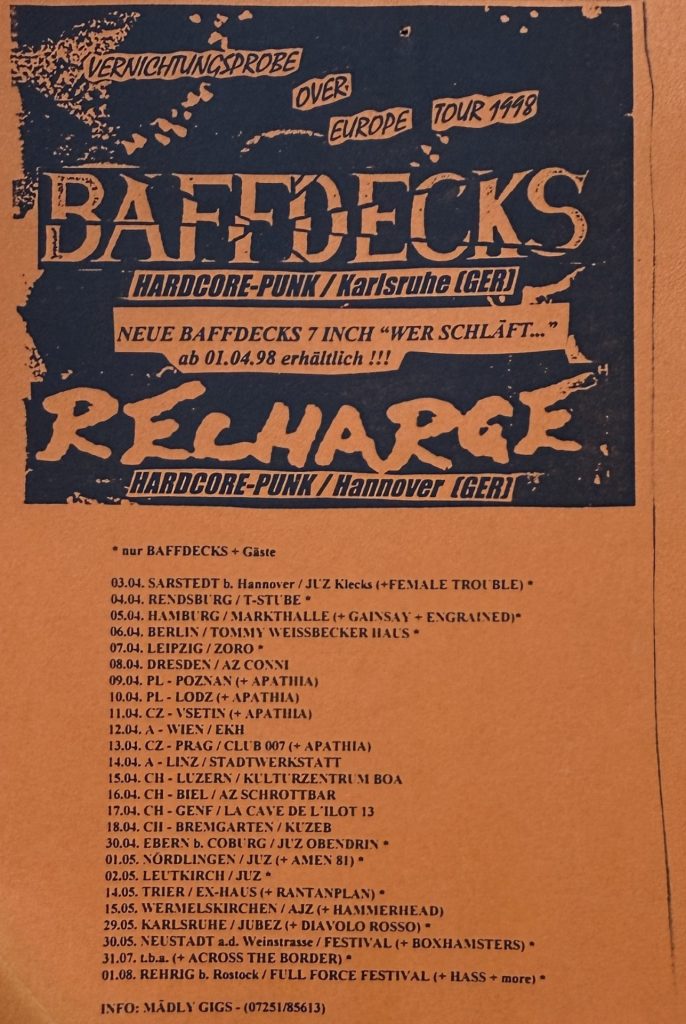Baffdecks Tour 1998 mit Recharge und Diavolo Rosso (im Jubez Karlsruhe) (Flyer)