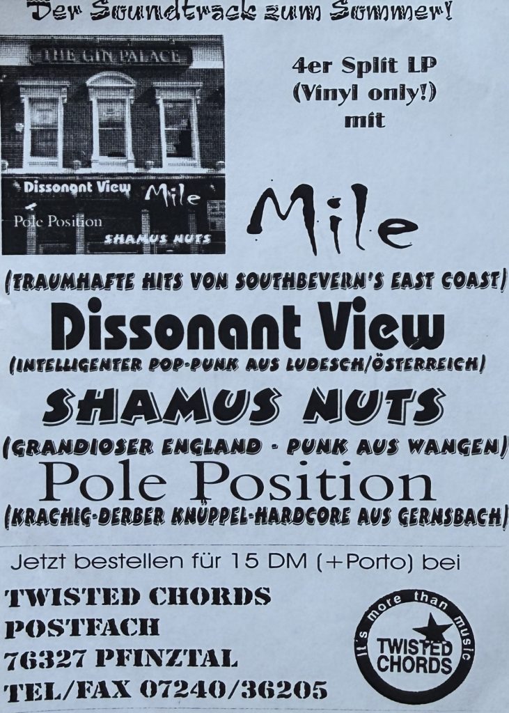 Twisted Chords Flyer zum Soundtrack zu Sommer der 4er Split LP (Vinyl only) mit Mile, Dissonant View, Shamus Nuts und Pole Position