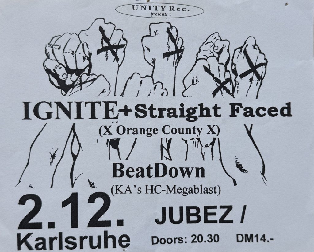 Ignite & Straight Faced, sowie BeatDown im Jubez am 2.12. In Karlsruhe