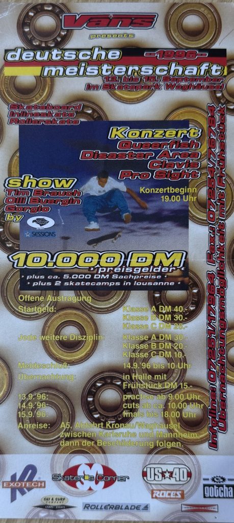 Skatepark Waghäusel 13-15 September 1996 Deutsche Meisterschaften mit Queerfish, Disaster Area, Clavis , Pro Sight