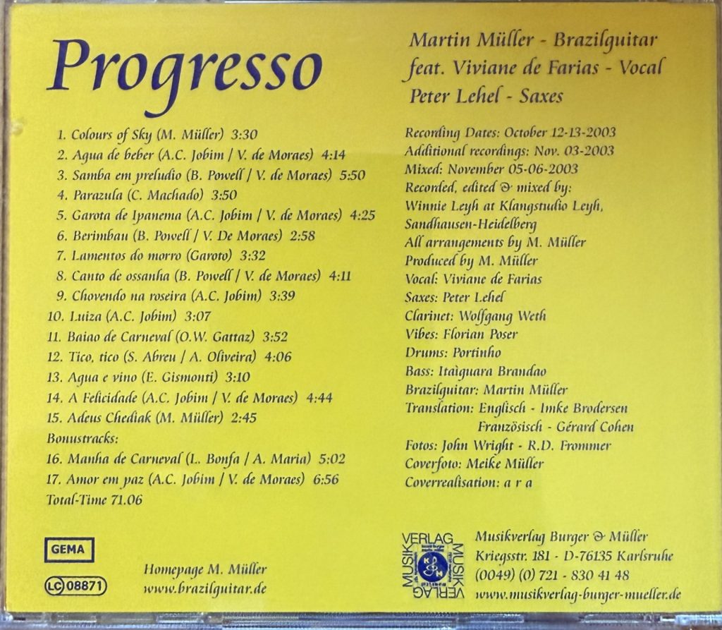 Martin Müller, Viviane de Farias, Peter Lehel - Progresso - CD Back Cover