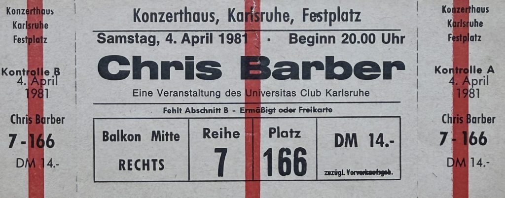 Chris Barber im konzerthaus Karlsruhe am Samstag, den 4 April 1981 um 20:00