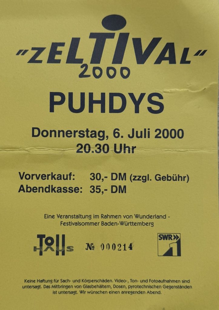 Zeltival 2000 - Puhdys am Donnerstag, dem 6 Juli 2000 um 20:30 im Tollhaus