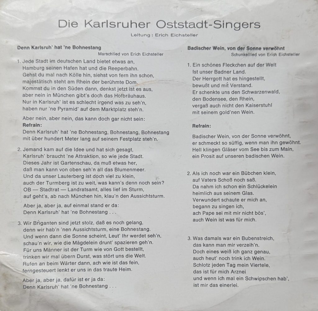 Die Karlsruher Oststadtsingers - Denn Karlsruhe hat ne Bohnestang
