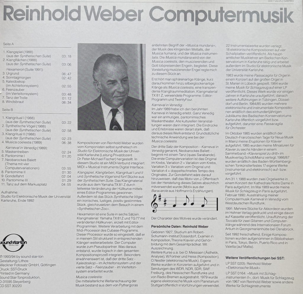 Reinhold Weber - Computermusik (Studio für Elektronische Musik der Universität Karlsruhe)