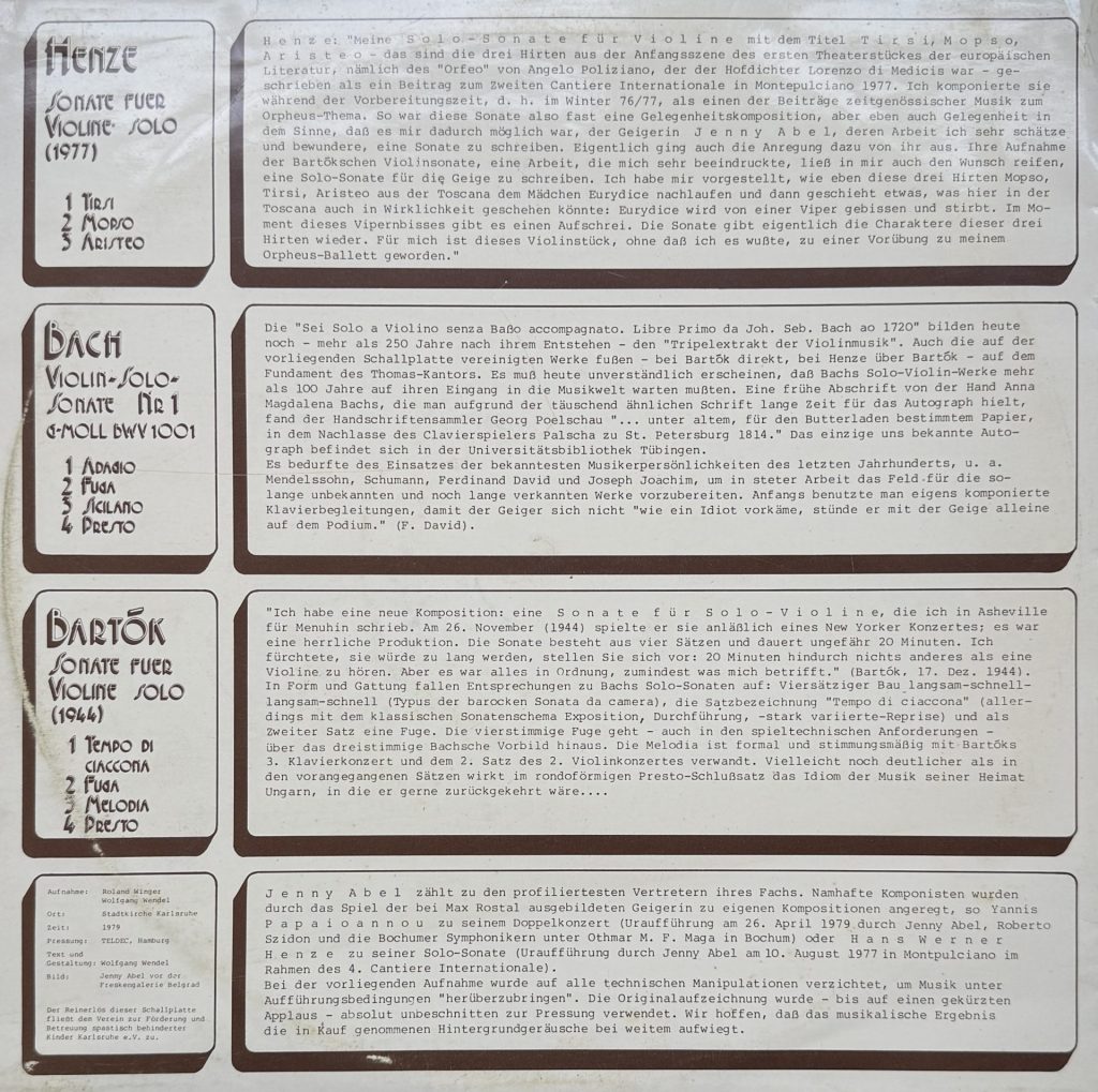 Jenny Abel - Violin - Solo. - Recital - Henze - Bach - Bartók