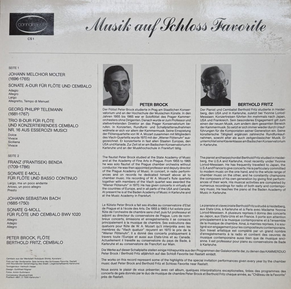 Musik auf Schloss Favorite - Peter Brock, Berthold Fritz