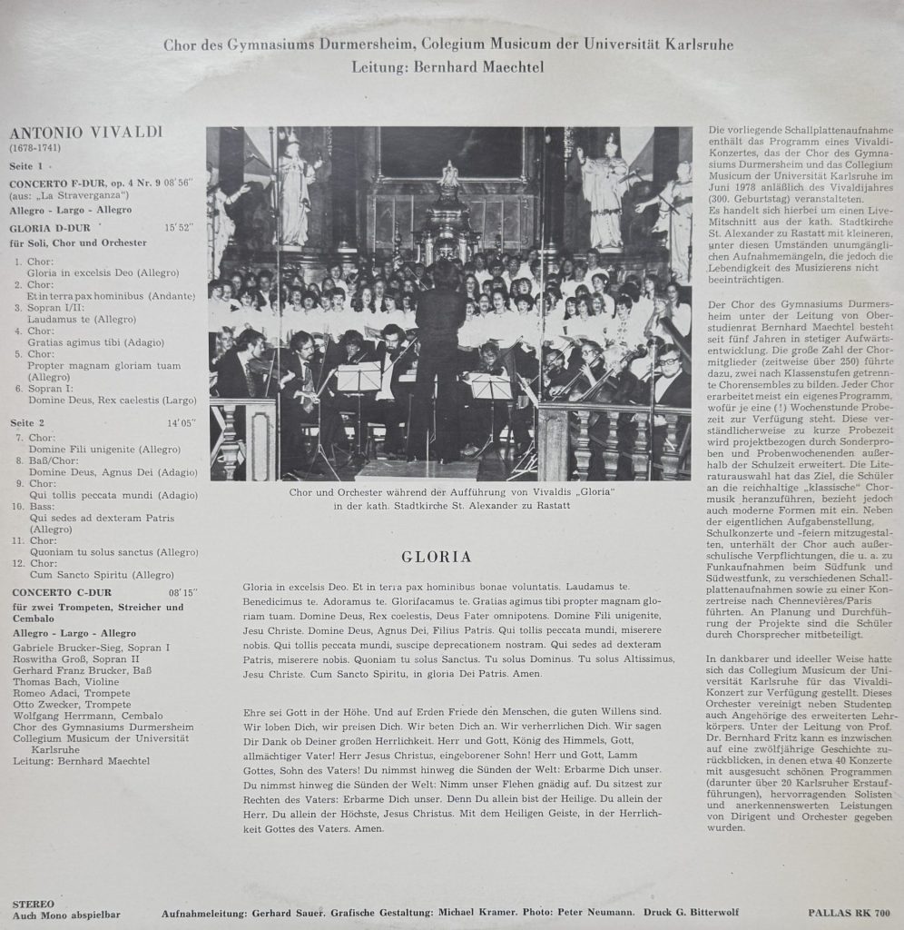 Chor des Gymnasium Durmersheim, Colegium Musicum der Universität Karlsruhe, Leitung Bernhard Maechtel - Antonio Vivaldi