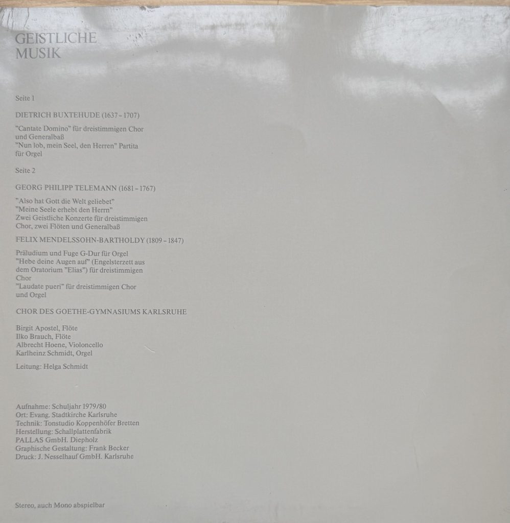 Chor des Goethe-Gymnasiums Karlsruhe - Geistliche Musik - Leitung: Helga Schmidt - An der Orgel: Karlheinz Schmidt