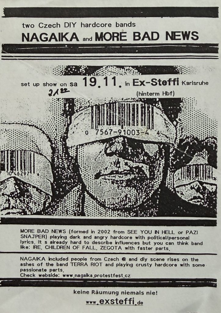 two Czech DIY hardcore Bands : Nagaika and More Bad News - set up show on 19.11. in der Ex-Steffi - Karlsruhe