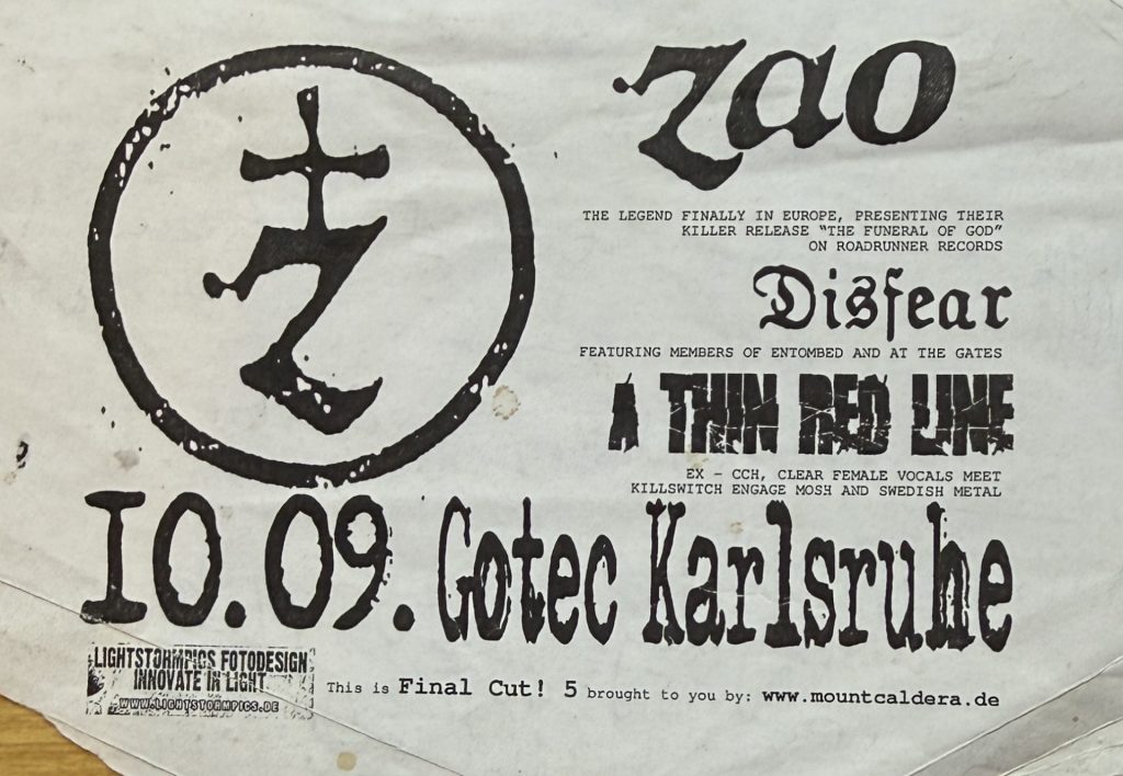 Zao - Disfear - A thin red Line - am 10.09. im Gotec Karlsruhe