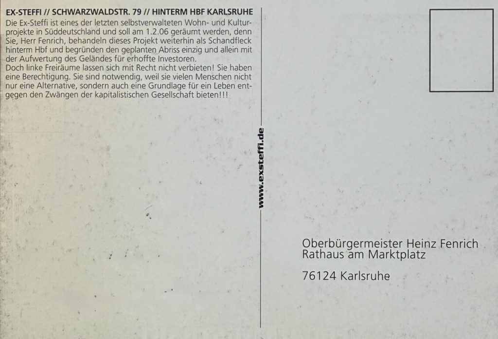 Schreiben an Oberbürgermeister Hein Fenrich von Ex--Steffi - Postkarte