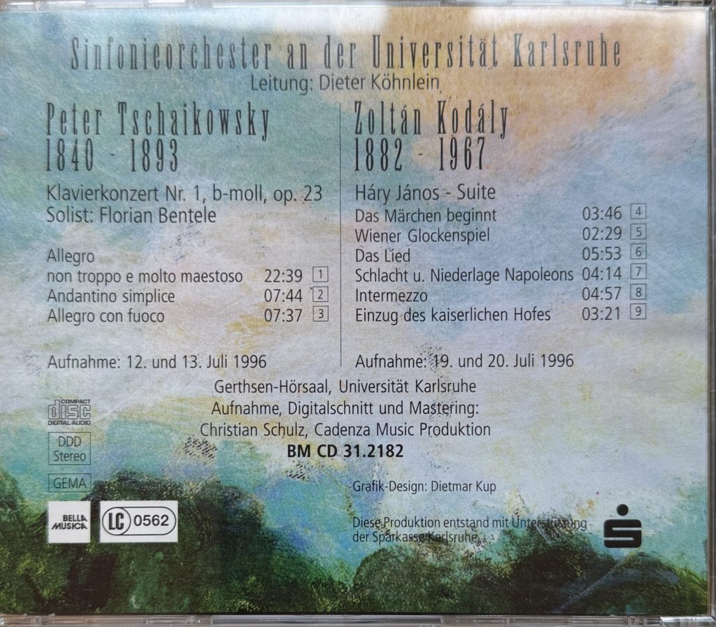 Sinfonieorchester an der Universität Karlsruhe - Leitung: Dieter Köhnlein - Peter Tschaikowsky (12.und13 Juli 1996) / Zoltan Kodály (19 und 20 Juli 1996)