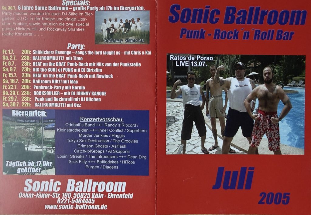 Flyer (Ankündigung) vom Sonic Ballroom in Köln Ehrenfeld (Auftritt der Real Turds) vom Juli 2005 (Real Turds am 2.07.2005)