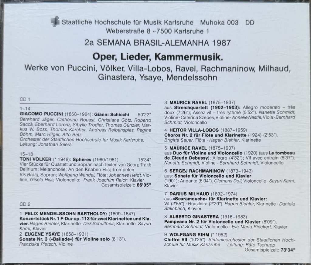Staatliche Hochschule für Musik Karlsruhe - 2a Semana Brasil - Alemanha 1987