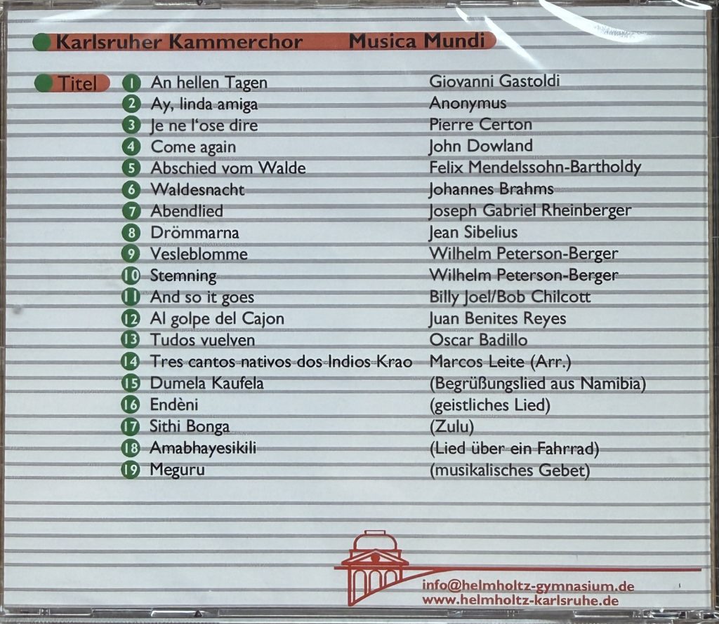 Karlsruher Kammerchor Helmholtz-Gymnasium Karlsruhe - Musica Mundi