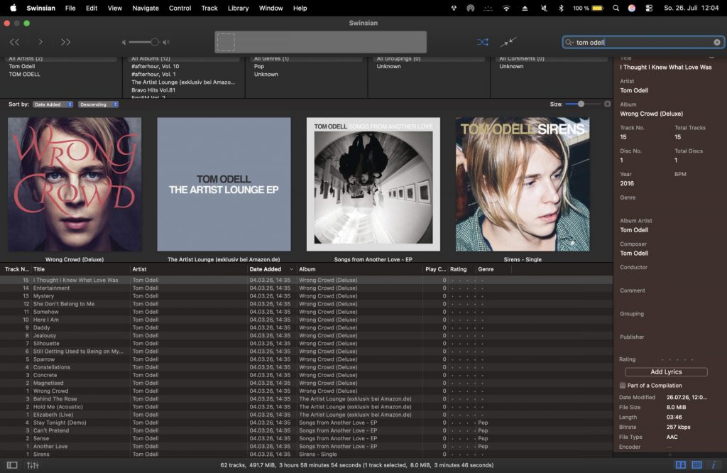 "Swinsian" -Programmfenster im Dark Mode