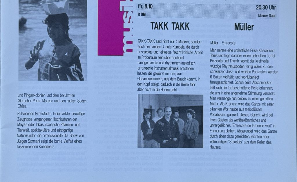Jubez-Programm vom Oktober 1993 mit Takk Takk und Müller