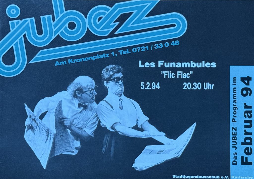 Jubez- Programmheft vom Februar 1994 mit Les Funambules "Flic Flac" auf dem Cover