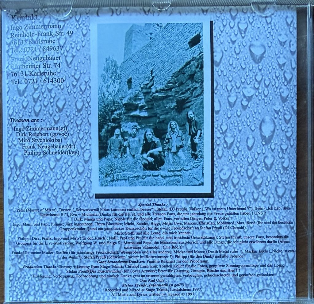 Treason CD Hall of Doors 1997 Inlet