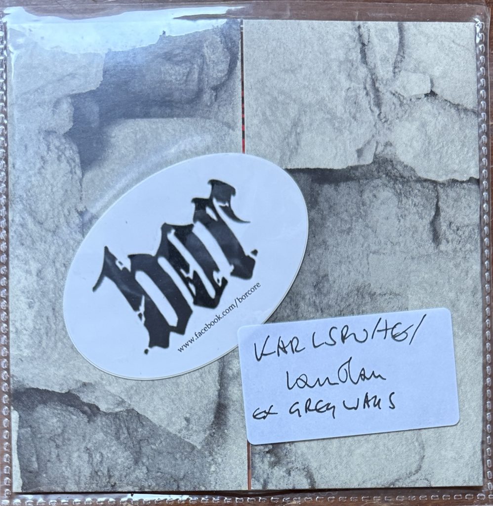 bor - graue CD - Rückseite, versiegelt, mit Aufkleber von Tex Dixigas (Verweis auf die Nachfolgeband Grey Walls)