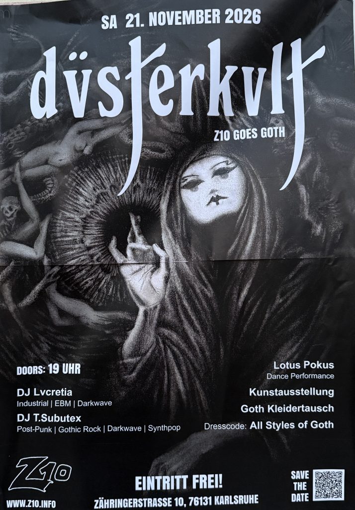 Düsterkult am 21.November 2026 mit DJ Lucretia und DJ T.Subutex im Z10