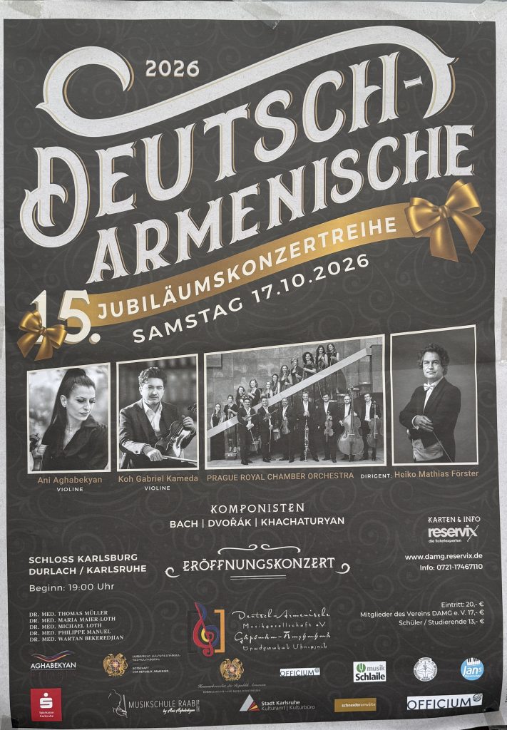 Deutsch-Armenische Jubiläumskonzertreihe Samstag 17.10.2026 im Schloss Karlsburg in Durlach um 19:00