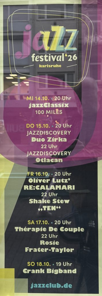 Jazzclub Karlsruhe - Jazzfestival 2026 - 14.10 - 18.10