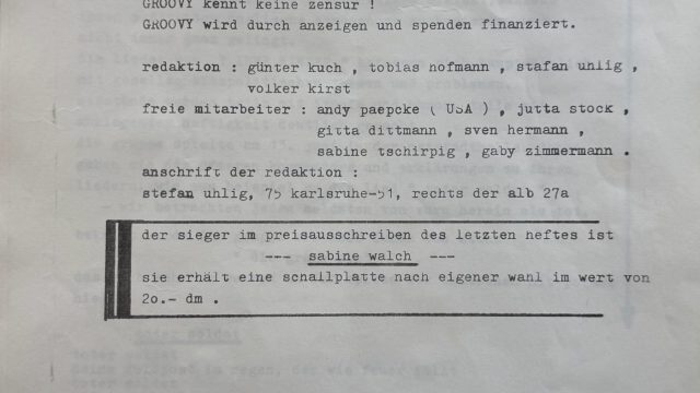 Groovy war eine Zeitschrift des interkonfessionellen Jugendclubs Wi an der Friedenskirche in Karlsruhe Weiherfeld - Impressum und erste Seite