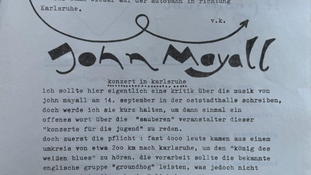 Groovy war eine Zeitschrift des interkonfessionellen Jugendclubs Wr an der Friedenskirche in Karlsruhe Weiherfeld - John Mayall Konzert in Karlsruhe